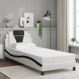 Cumpara ieftin Cadru de pat cu tăblie alb și negru, 80x200 cm, piele ecologică