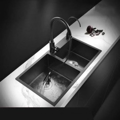 Chiuveta Bucatarie Inox, 75x45x21 cm, Cu accesorii, Negru Grafit ModernLight Concept