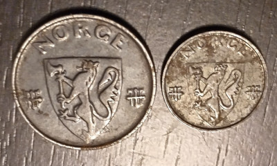 Lot 2 Monede Norvegia (Ocupatie Germana) - 1 Ore 1943 si 2 Ore 1944 foto