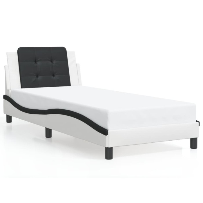 Cadru de pat fara saltea Zadar alb si negru 90x190 cm piele artificiala