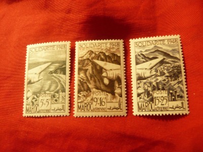 Serie mica Maroc colonie franceza 1948 - Solidaritatea, 3 valori foto