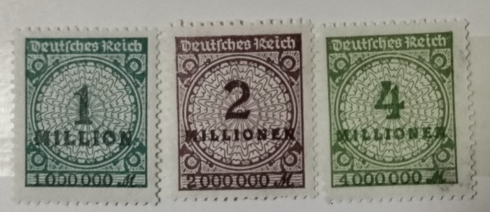 SV * Germania / Imperiul German 1 - 2 - 4 MILIOANE MARK - Fiscale * Republica de la Weimar