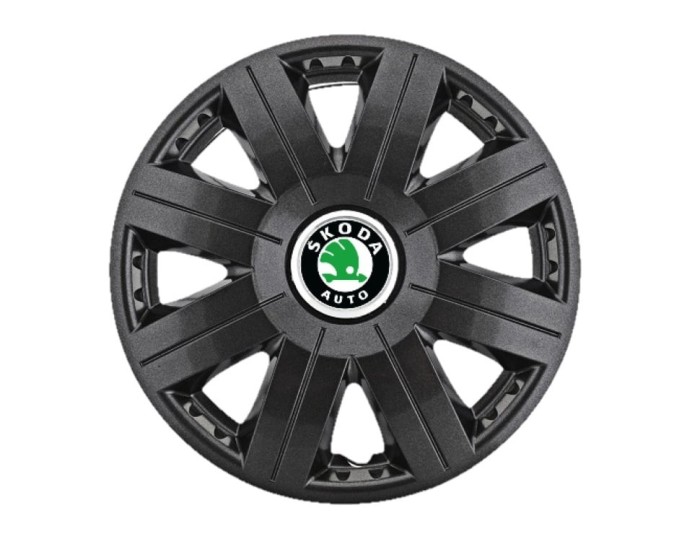 Set 4 capace roti Cosmos Negru R15, pentru gama auto Skoda
