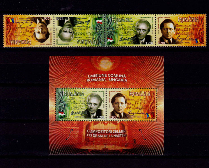 RO 2006 LP 1726+b,&quot;Em.com. RO/Ungaria-Compozitori&quot;,pereche TB+colita 380,MNH