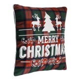 Cumpara ieftin Perna Decorativă Crăciun, Fără Brand, Carouri Roșu Verde, 45x45cm, Imprimeu Merry Christmas