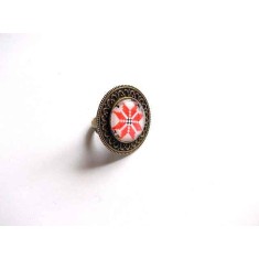 Inel bronz si sticla, inel reglabil cu motiv traditional 32925