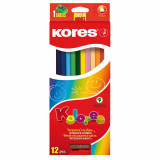 Cumpara ieftin Set 12 Creioane Colorate Triunghiulare Kores, Ascutitoare, Set Creioane de Colorat, Set Culori, Creioane Colorate pentru Scoala, Set Culori pentru Sco