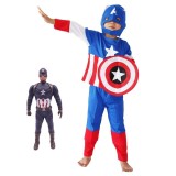 Cumpara ieftin Costum Captain America pentru copii IdeallStore&reg;, First Avenger, poliester, 7-9 ani, albastru, figurina inclusa