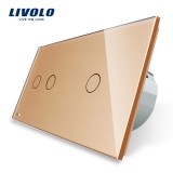 Cumpara ieftin Intrerupator touch triplu Livolo din sticla, auriu, pentru iluminat modern