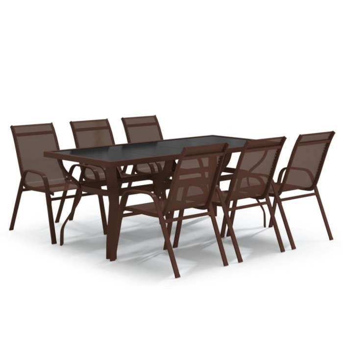 Set de servit masa pentru gradina, 7 piese, maro si negru