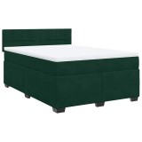 Cumpara ieftin Pat box spring cu saltea, verde inchis, 140x200 cm, catifea