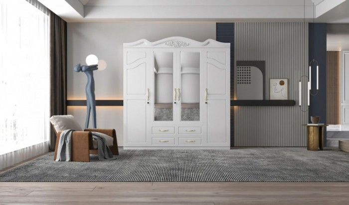 Dulap ZQW-034 MDF - 4U 4S, 200x50x200 cm, Alb