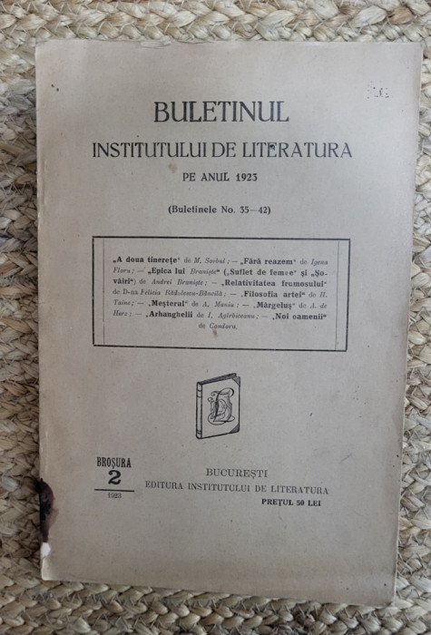 BULETINUL INSTITUTULUI DE LITERATURA PE ANUL 1923
