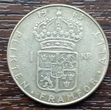 (A377) MONEDA DIN ARGINT SUEDIA - 1 KRONA 1963, LIT. U, REGELE GUSTAF VI ADOLF