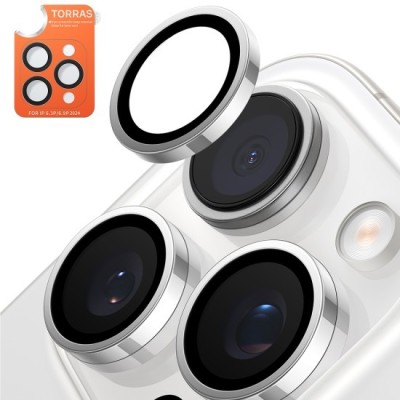 Folie Camera pentru iPhone 16 Pro Max - Torras Lensguard Camera Protector - Titanium Grey foto