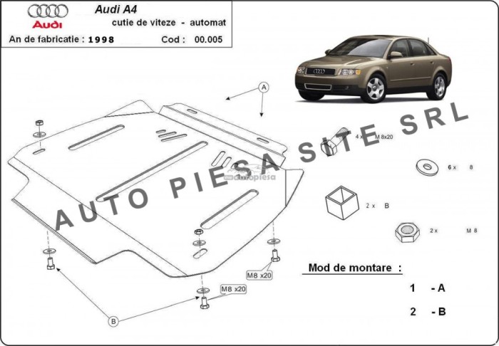 Scut metalic cutie viteze automata Audi A4 B6 (6 cilindrii) fabricat in perioada 2001 - 2005 APS-00,005