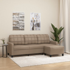 Canapea cu 3 locuri / taburet cappuccino 180 cm piele ecologica GartenMobel Dekor