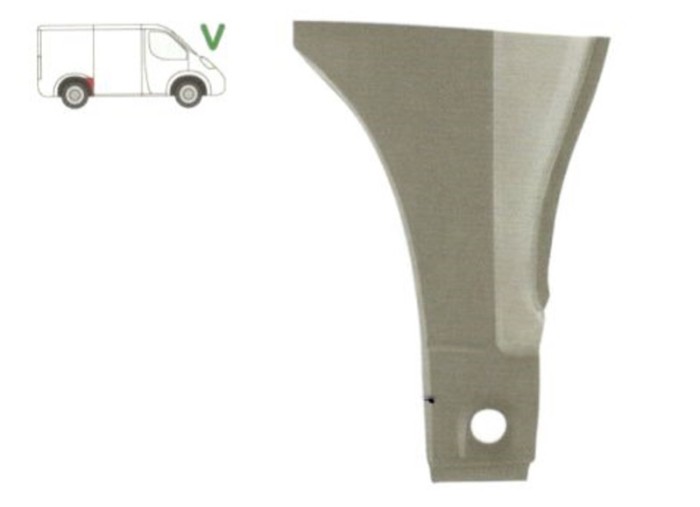 Segment reparatie aripa spate Mercedes Vito W638 1996-2003, parte montare stanga, parte inferioara, fara gauri pentru ornament, in fata rotii, 501284