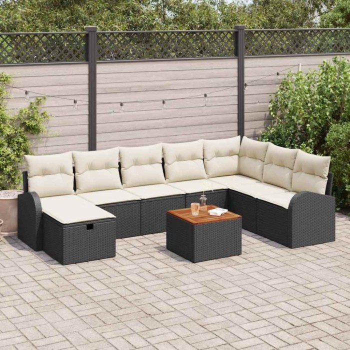vidaXL Set de canapele pentru grădină cu pernă 9 pcs Negru Rattan poli 3360855