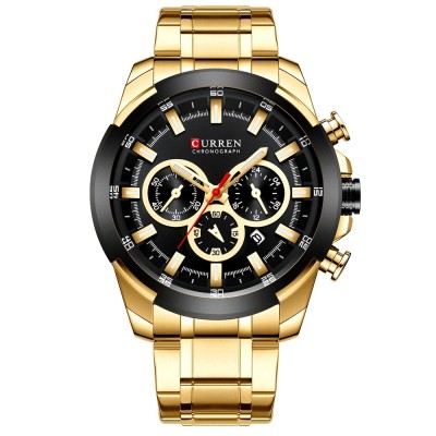 Ceas barbatesc Curren Cronograf Analog Multifunctional Casual Fashion Auriu foto