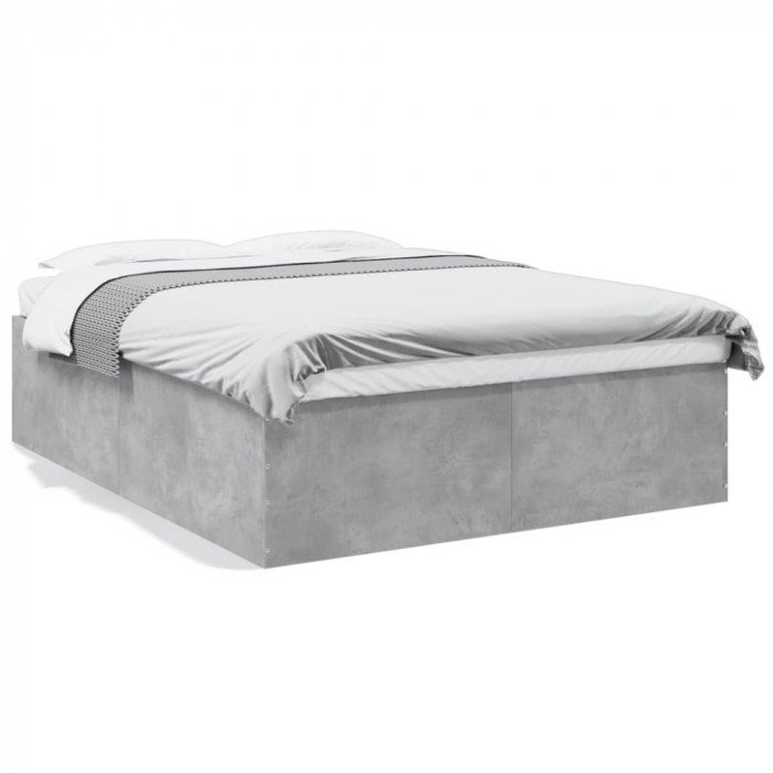 vidaXL Cadru de pat, gri beton, 150x200 cm, lemn prelucrat