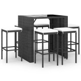 Cumpara ieftin Set bar de gradina, 7 piese, cu perne, negru, poliratan