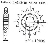 Pinion fata 13 dinti pas lant 415 Aprilia Red Rose Classic (92-93) - Red Rose Classic (95-99) RS Extrema (93-98) - RX (91-97) 2T 50cc