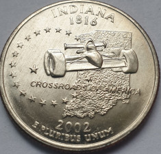 25 cents / quarter 2002 USA, Indiana, unc, litera D, puțin tonifianta foto
