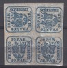 ROMANIA 1864 LP 13 LP 13 b PRINCIPATELE UNITE EMISIUNEA II-a 30 PARALE GUMA ORIGINALA BLOC DE 4 TIMBRE SARNIERA, Nestampilat