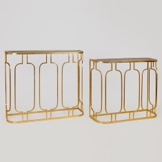 Set 2 console metalice Antique Gold Black top