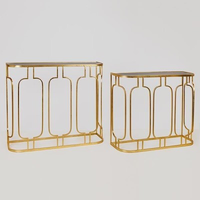Set 2 console metalice Antique Gold Black top foto