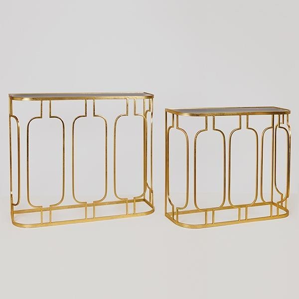 Set 2 console metalice Antique Gold Black top