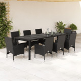 Set mobilier de gradina cu perne 9 piese negru poliratansticla