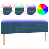 Tăblie de pat cu LED, albastru &icirc;nchis, 160x5x78/88 cm, catifea