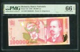 q561 BANCNOTA 100000 LEI 1998 NECIRCULATA UNC GRADATA PMG 66 EPQ Gem Uncirculated