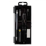 Set Instrumente Geometrie, 6 Piese, Compas Metalic cu Rotită, Creion Mecanic, Negru