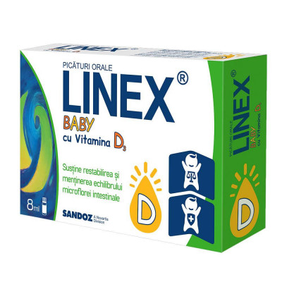 Picaturi Orale Linex Baby cu Vitamina D3 8 mililitri Sandoz foto