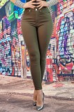 F919-14 Blugi skinny cu talie inalta din denim usor elastic cu strasuri pe laterale, 34