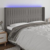 Cumpara ieftin Tăblie de pat cu LED, gri &icirc;nchis, 163x16x118/128 cm, textil