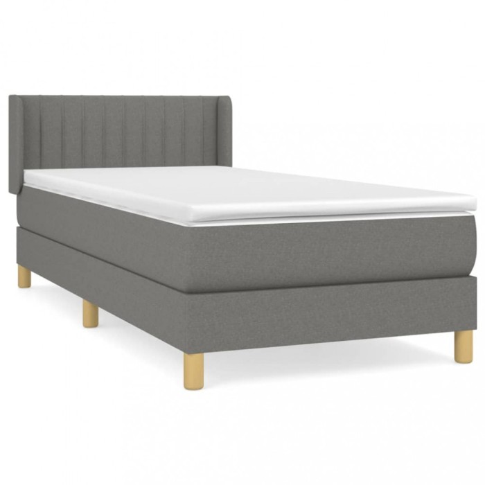 Pat box spring cu saltea, gri inchis, 80x200 cm, textil