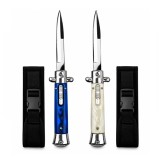 Cumpara ieftin Set doua cutite cu lamă tip stiletto automate DEPOX&reg;, m&acirc;ner alb/albastru, 27 cm, cu husă inclusa