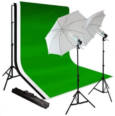 Kit studio 2 umbrele + suport fundal + 3 panze Andoer 2 x bec 45W foto