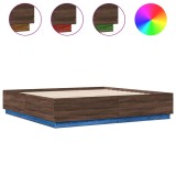 Cumpara ieftin Cadru de pat cu lumini LED stejar maro 200x200cm lemn prelucrat