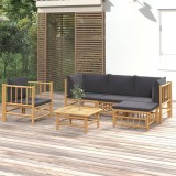 vidaXL Set mobilier de grădină cu perne gri &icirc;nchis, 6 piese, bambus 3155211