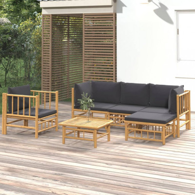 Set mobilier de gradina cu perne gri &amp;icirc;nchis, 6 piese, bambus GartenMobel Dekor foto