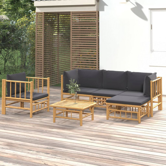 Set mobilier de gradina cu perne gri &icirc;nchis, 6 piese, bambus GartenMobel Dekor