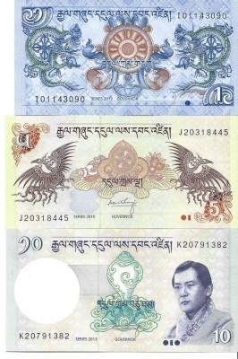 Bhutan lot 3 bancnote UNC foto