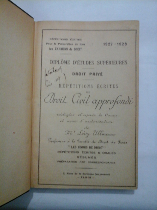 DROIT PRIVE REPETITIONS ECRITES DE DROIT CIVIL APPROFONDI - LES COURS DE DROIT - ( DREPT PRIVAT INSEMNARI DIN DREPTUL CIVIL APROFUNDA