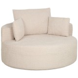 HOMCOM Pouf canapea rotund din chenille, șezut mare, 2 perne, 1 spătar, 1 traversin, sarcină 250kg, 130x130x82cm, crem | Aosom Romania