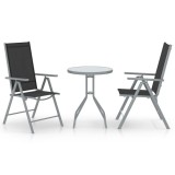 VidaXL Set mobilier bistro, 3 piese, argintiu, aluminiu și textilenă